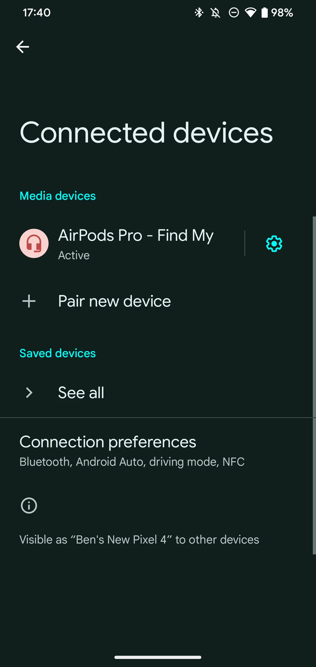 AirPods đã được ghép nối thành công và hiển thị trong danh sách thiết bị Bluetooth trên Android