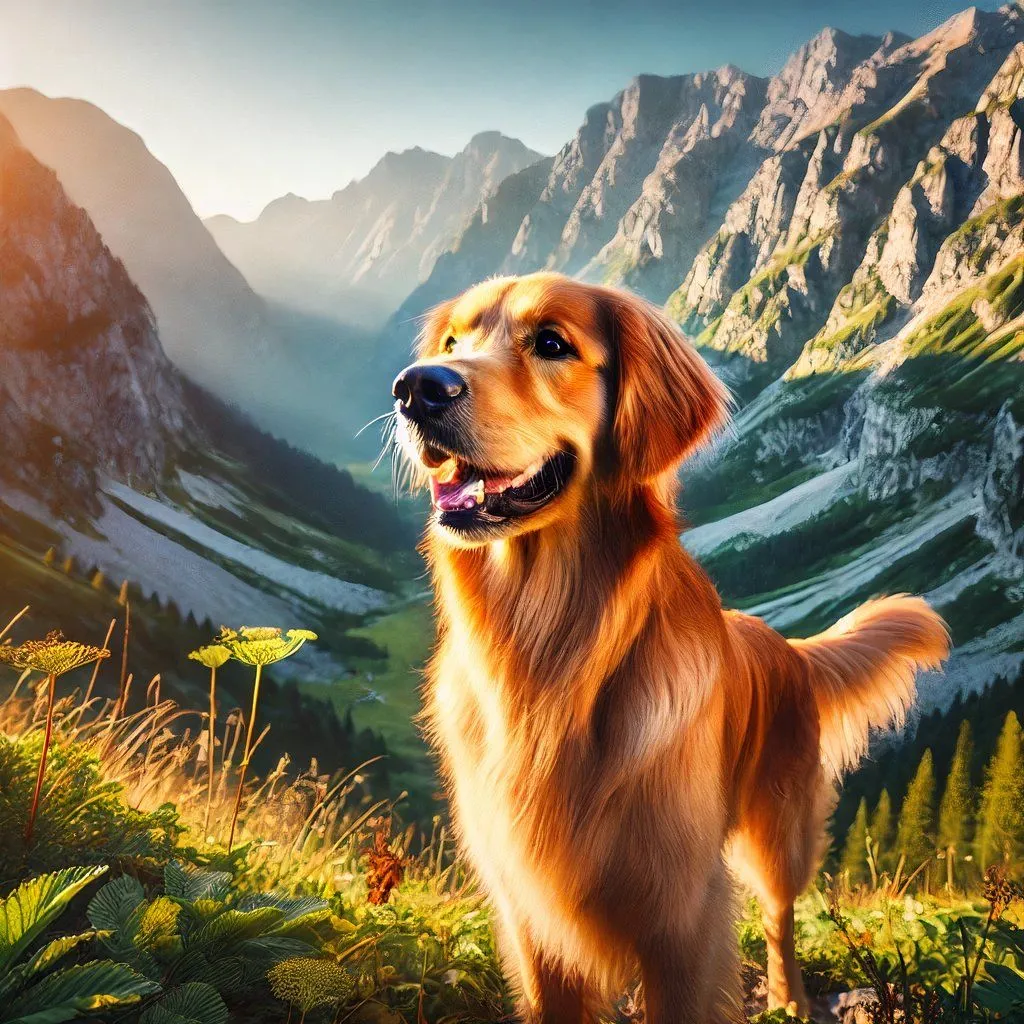 Ảnh chó Golden Retriever trong núi do DALL-E tạo trông không chân thực, minh họa hạn chế photorealistic