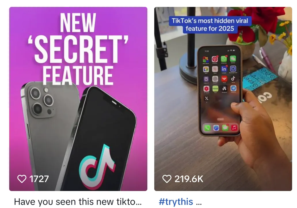 Ảnh chụp màn hình các video trên TikTok hứa hẹn quyền truy cập vào các tính năng bí mật, cảnh báo lừa đảo ứng dụng TikTok giả mạo