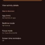 Ảnh chụp màn hình hiển thị tùy chọn Chế độ Tập trung trong cài đặt Digital Wellbeing trên Android.