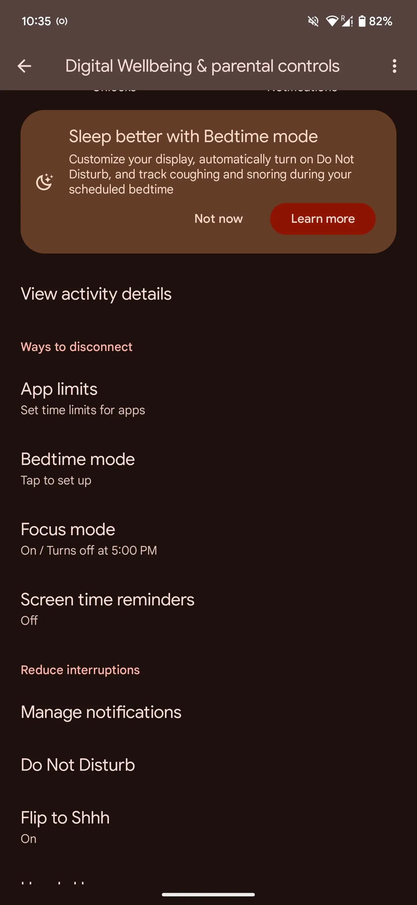 Ảnh chụp màn hình hiển thị tùy chọn Chế độ Tập trung trong cài đặt Digital Wellbeing trên Android.