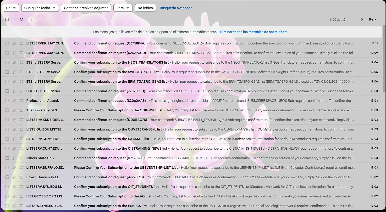 Ảnh chụp màn hình hòm thư bị tấn công email bombing để che giấu giao dịch lừa đảo