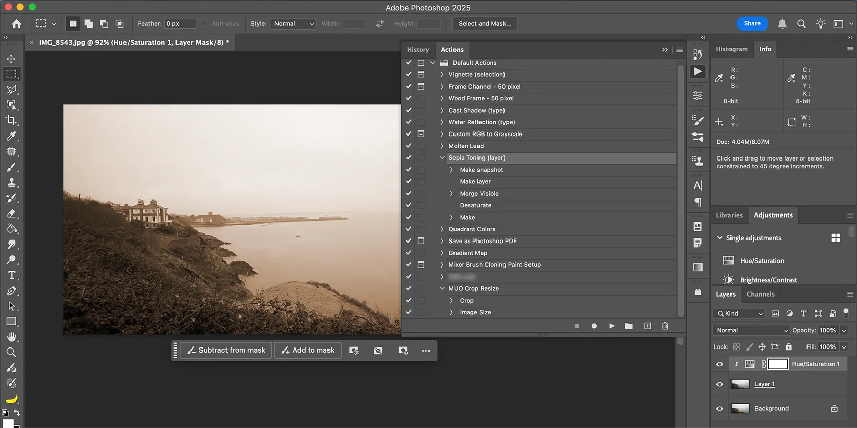 Ảnh minh họa quy trình chỉnh sửa màu sepia bằng Photoshop Actions