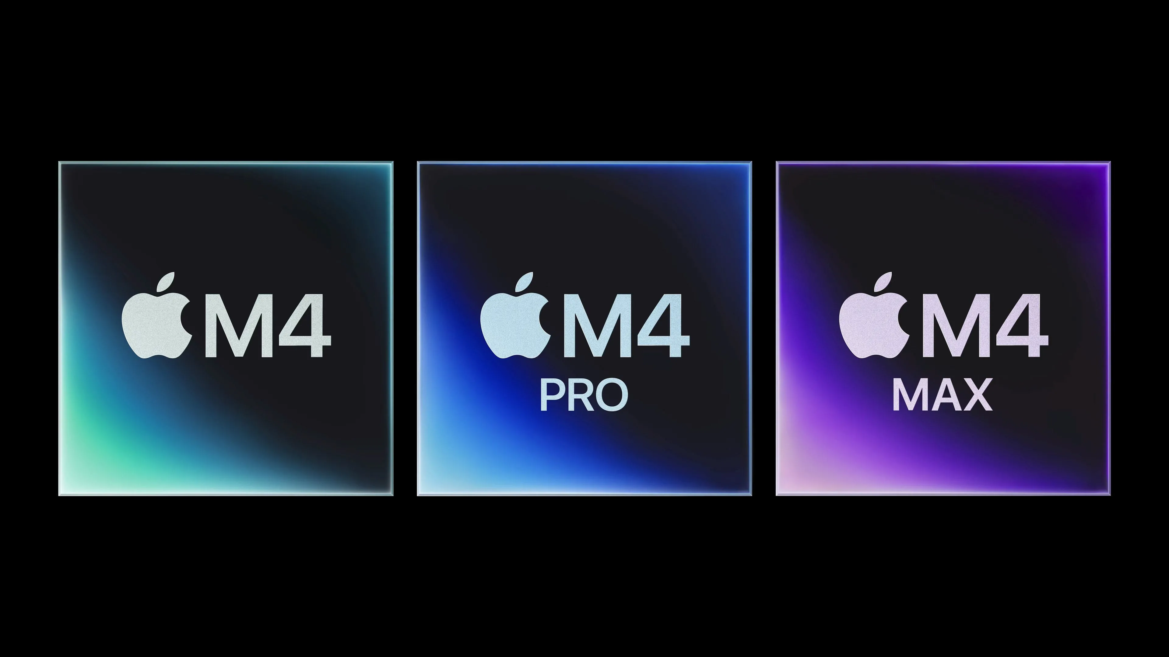 Ba con chip Apple M4, M4 Pro và M4 Max đặt cạnh nhau cho thấy sự đa dạng của dòng chip Apple Silicon