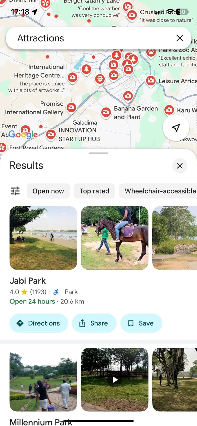 Bản đồ Google Maps hiển thị các điểm tham quan và chỉ dẫn đường đi tại một thành phố, minh họa tính năng tìm kiếm địa điểm