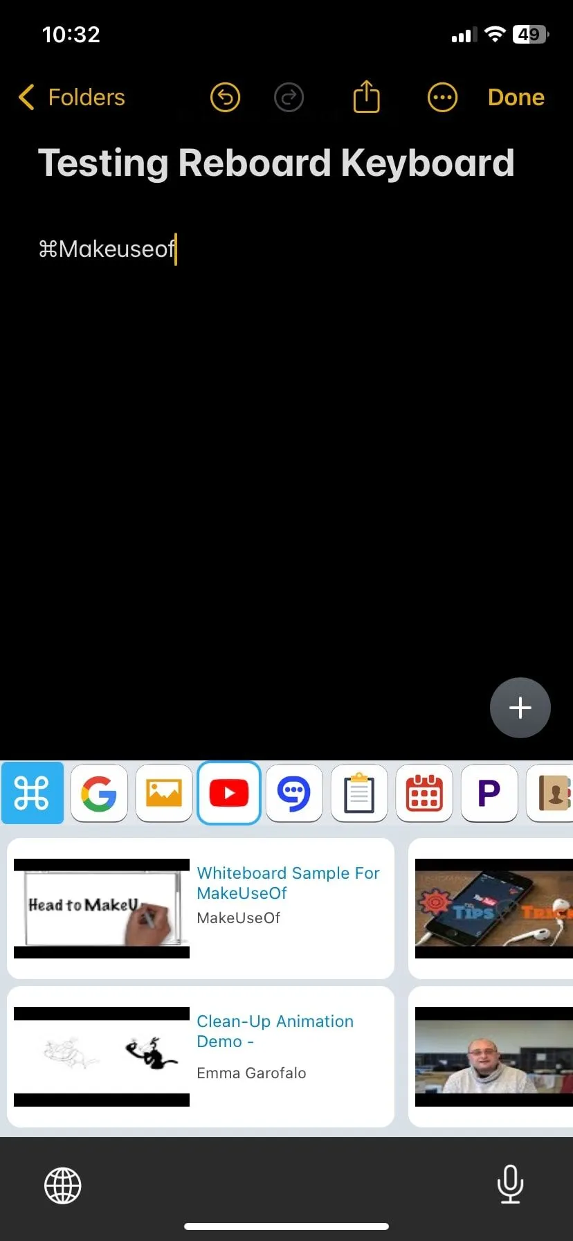 Bàn phím ReBoard tích hợp tìm kiếm YouTube hiển thị kết quả trực tiếp