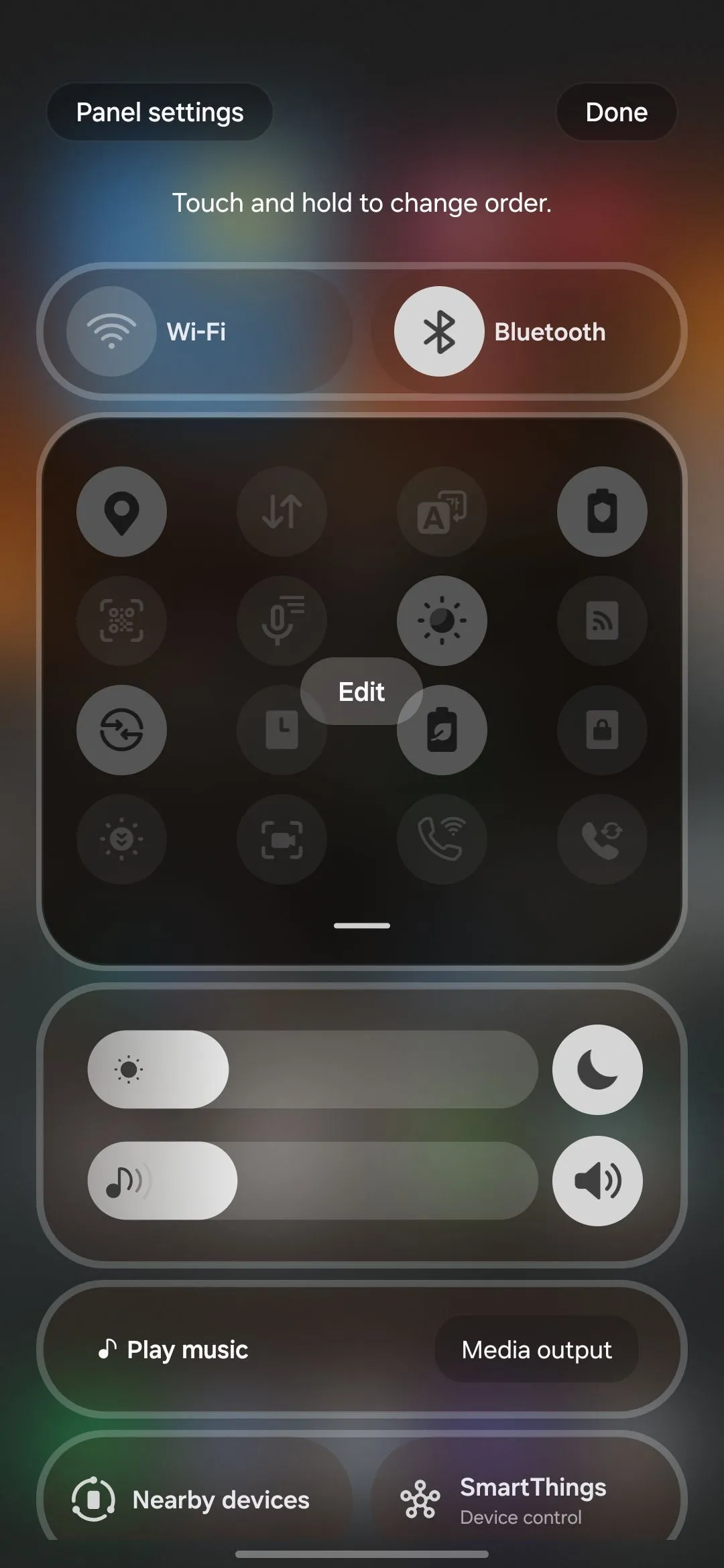 Bảng cài đặt nhanh thống nhất trên Samsung Galaxy S25 Ultra sau khi tùy chỉnh