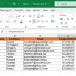 Bảng dữ liệu Excel mẫu với các cột tên, email, công ty để trộn thư Mail Merge