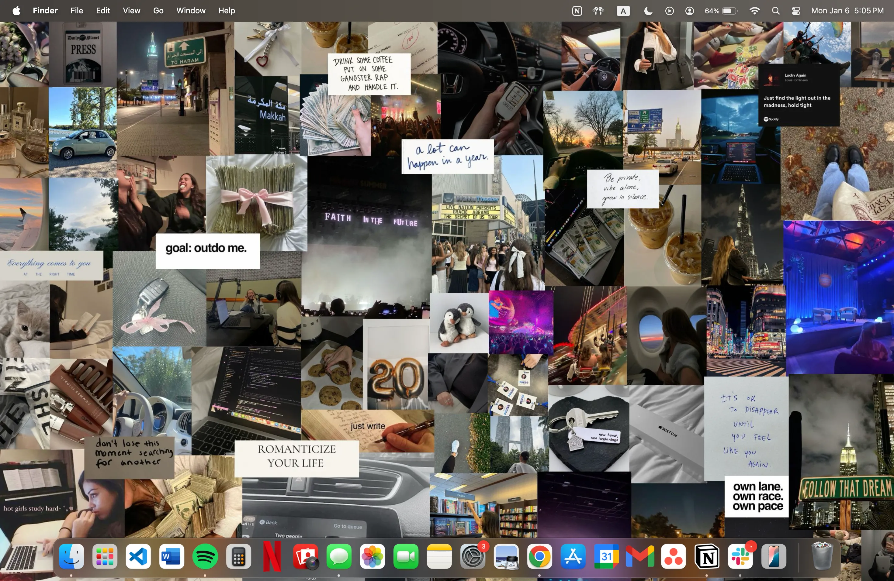 Bảng tầm nhìn (vision board) được đặt làm hình nền MacBook, truyền cảm hứng và nhắc nhở về mục tiêu cá nhân hàng ngày.