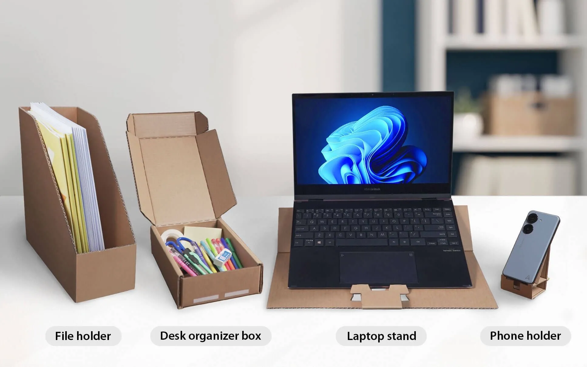 Bao bì tái sử dụng của màn hình Asus VU Air Ionizer biến thành phụ kiện bàn làm việc