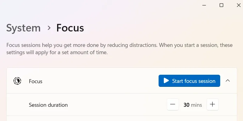 Bắt đầu phiên Focus Session trên Windows 11