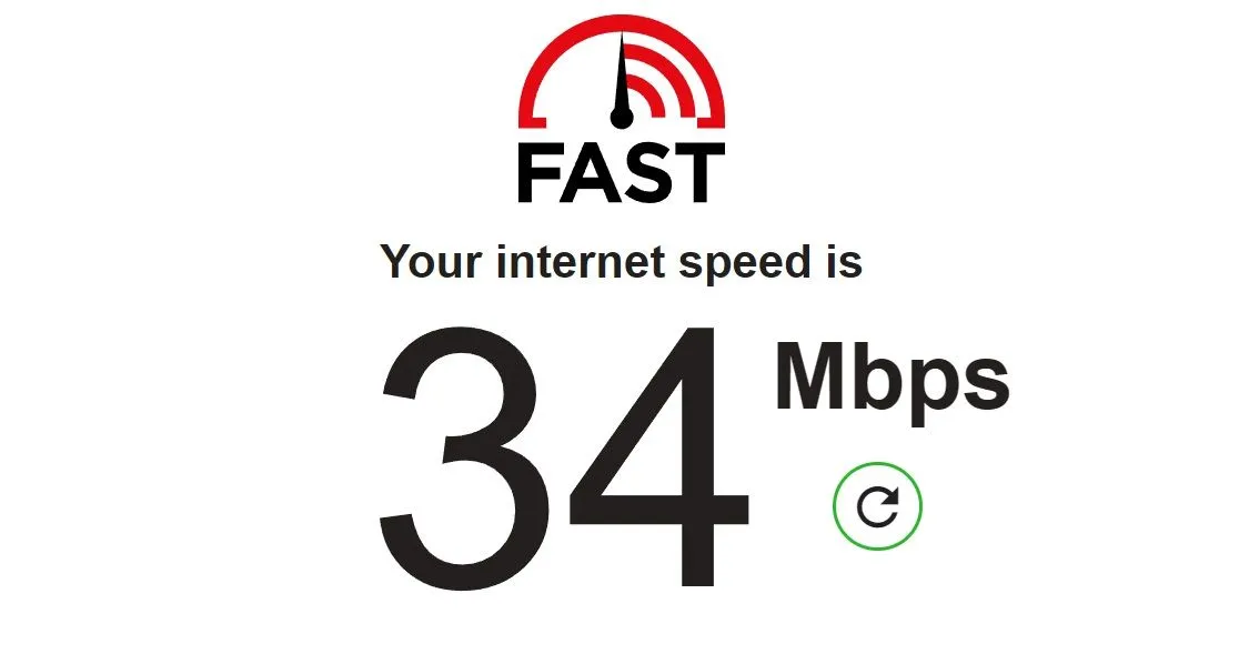 Biểu đồ kiểm tra tốc độ internet nhanh chóng qua FAST.com hiển thị tốc độ tải xuống.