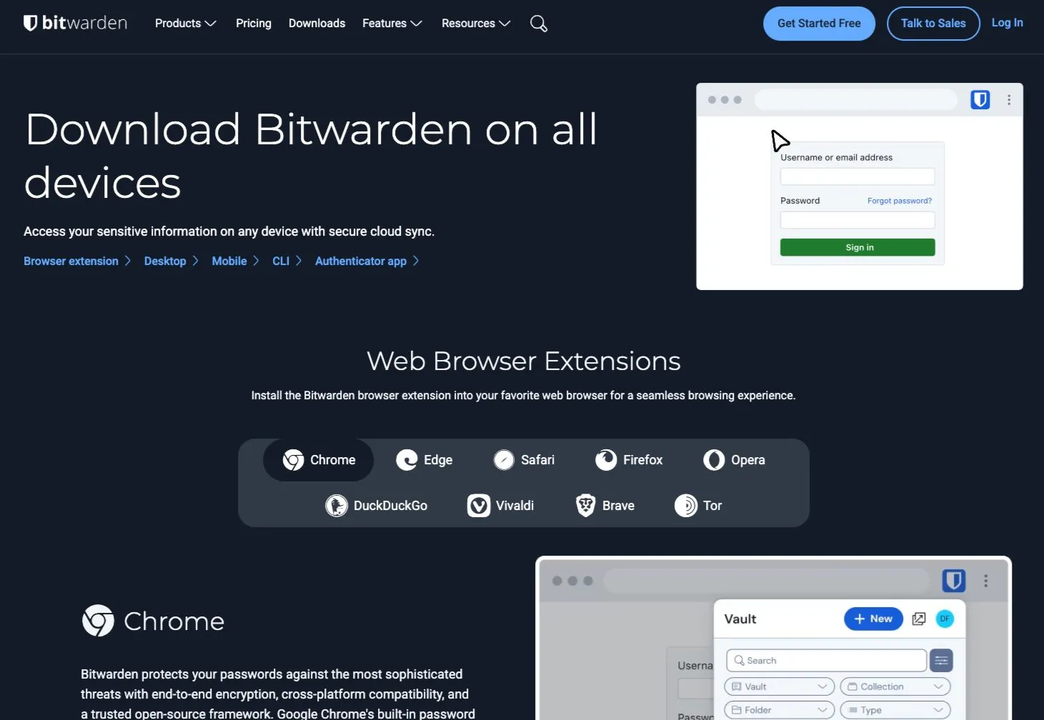 Biểu tượng các nền tảng Bitwarden hỗ trợ: Windows, macOS, Linux, Android, iOS và nhiều trình duyệt phổ biến