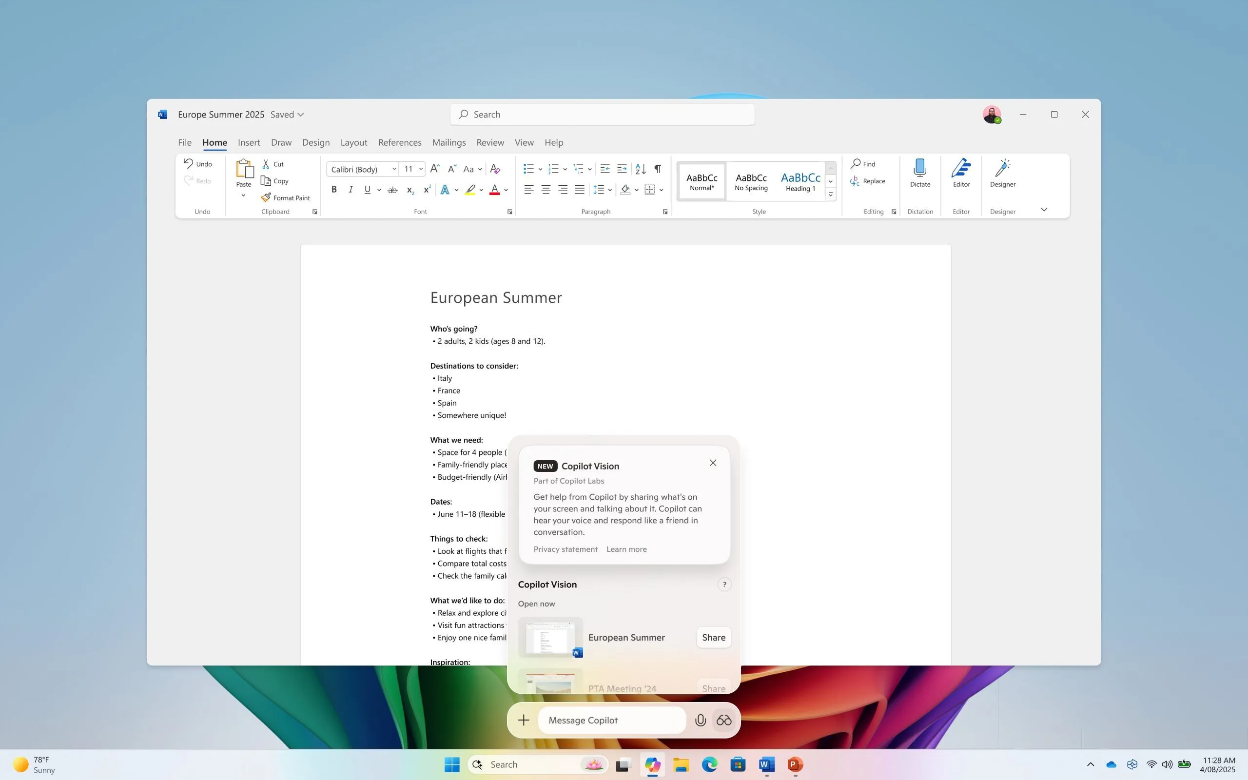 Biểu tượng kính mắt của Copilot trên thanh tác vụ Windows, cho phép kích hoạt tính năng Copilot Vision để AI phân tích và tương tác với nội dung hiển thị trên màn hình.