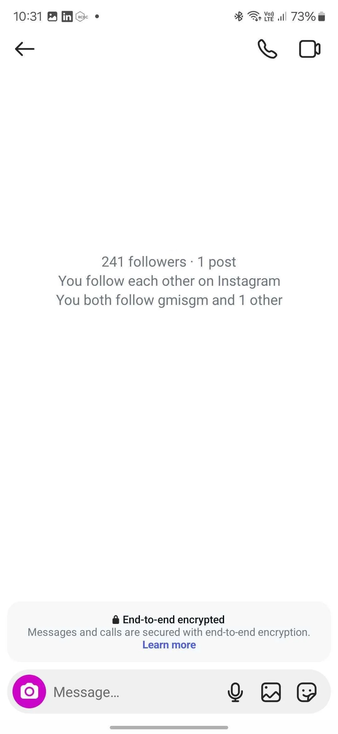 Biểu tượng mã hóa đầu cuối (end-to-end encrypted) trong tin nhắn Instagram DM