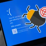 Biểu tượng màn hình lỗi Windows với hình ảnh con bọ và màn hình xanh chết chóc (BSOD), minh họa các lỗi hệ thống ngẫu nhiên.