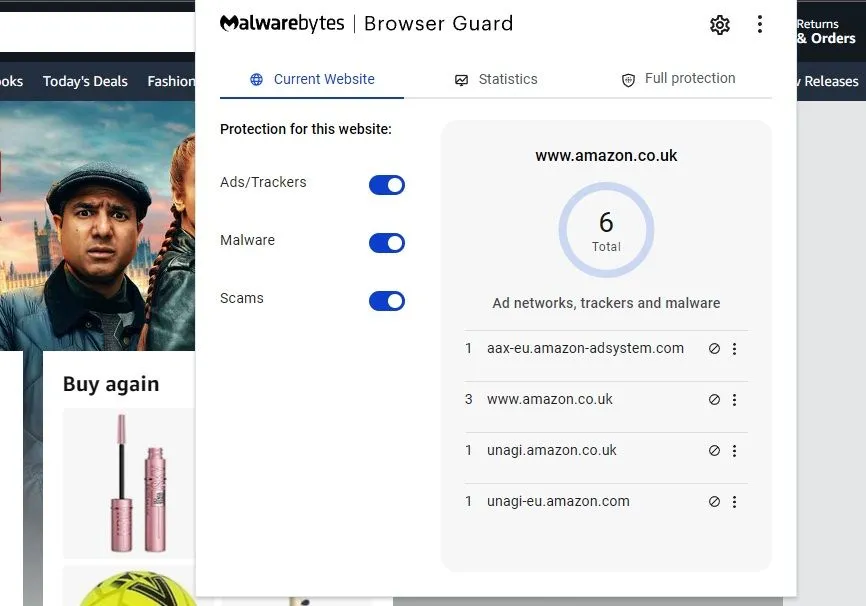 Biểu tượng tiện ích mở rộng Malwarebytes Browser Guard trên trình duyệt
