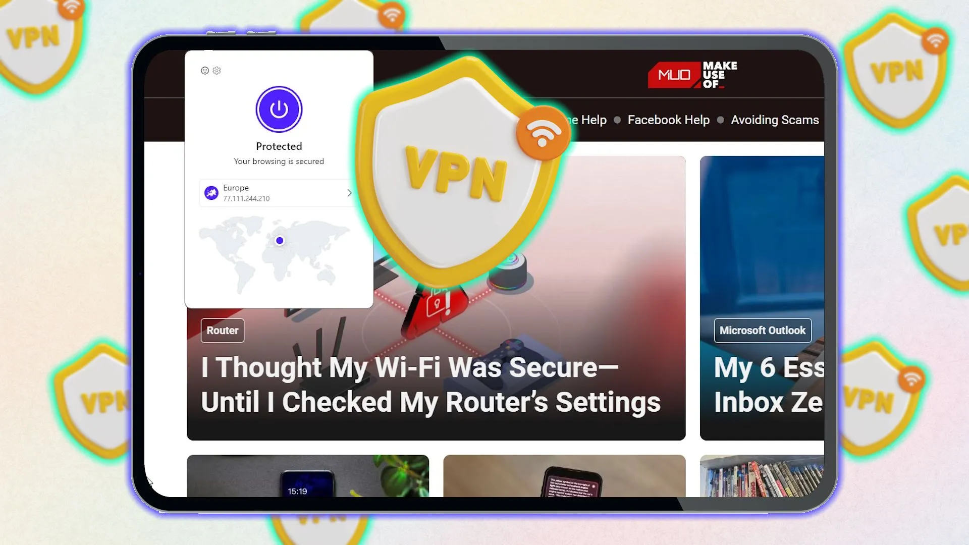Biểu tượng VPN trên màn hình máy tính bảng, minh họa tính năng VPN tích hợp sẵn trong Vivaldi.