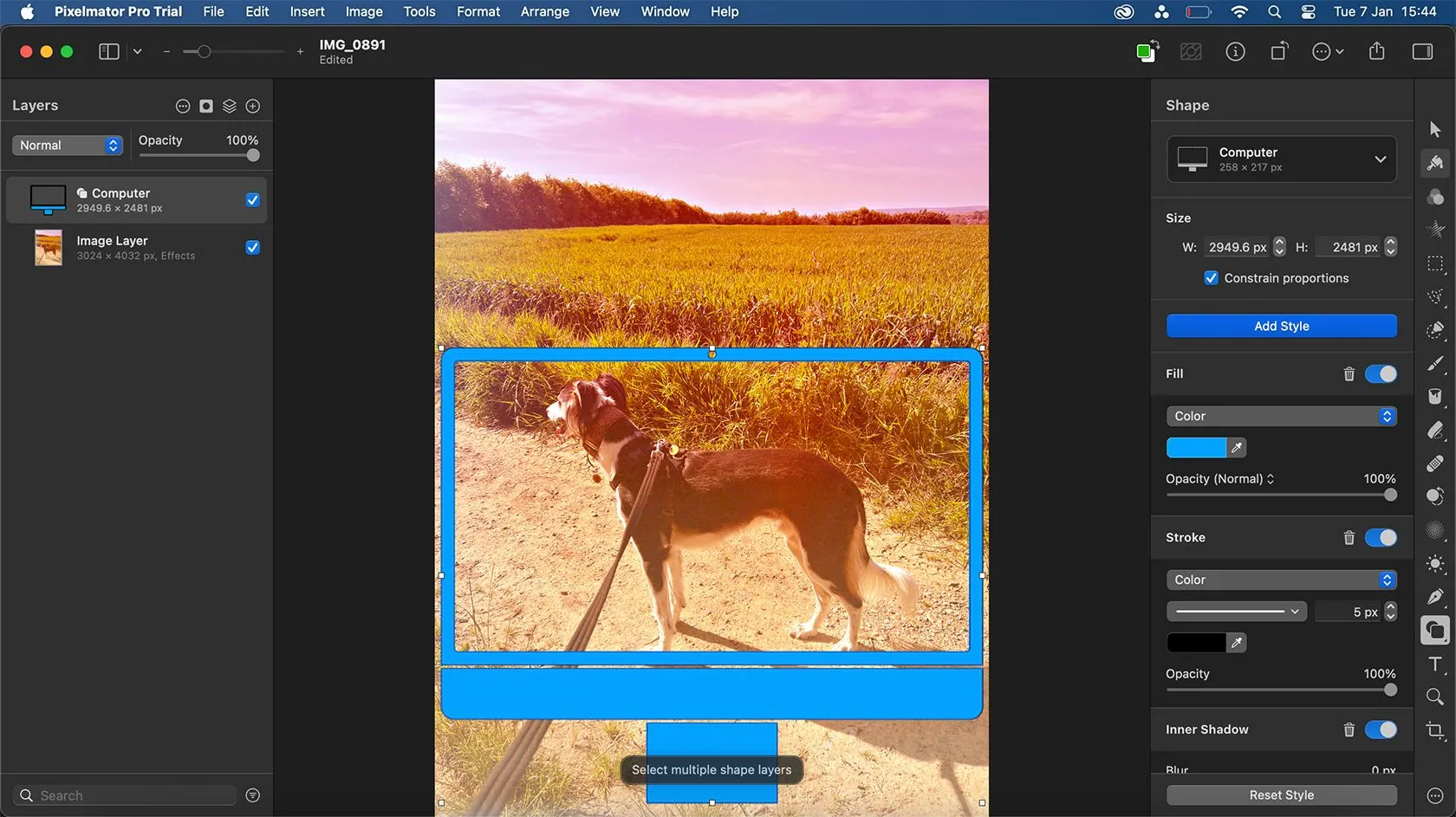 Bộ công cụ Shape Tools trong Pixelmator Pro, cho phép người dùng tạo và tùy chỉnh các hình dạng vector.