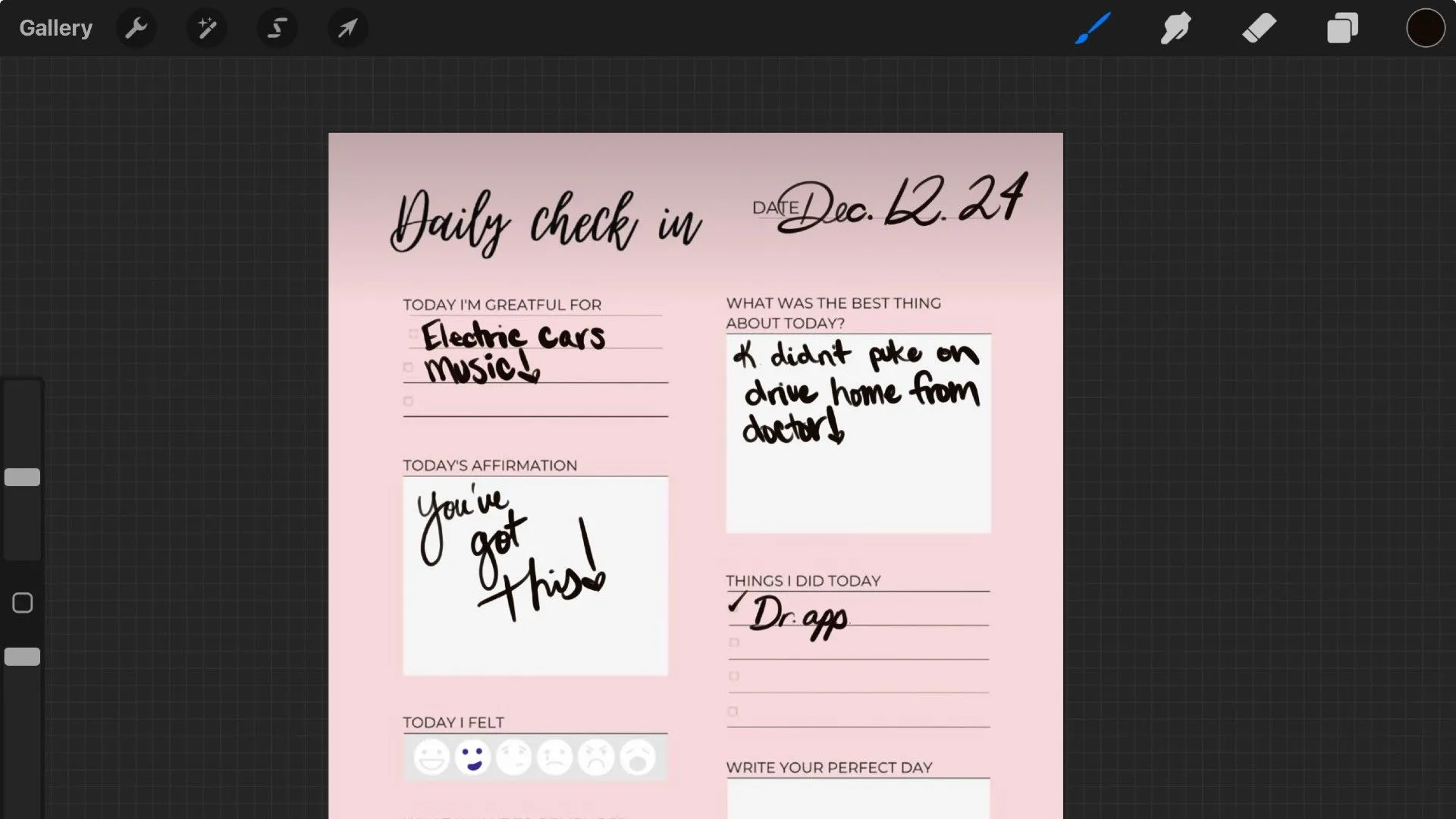 Bố cục nhật ký kỹ thuật số được thiết kế trong ứng dụng Procreate, kết hợp ảnh và chữ viết tay