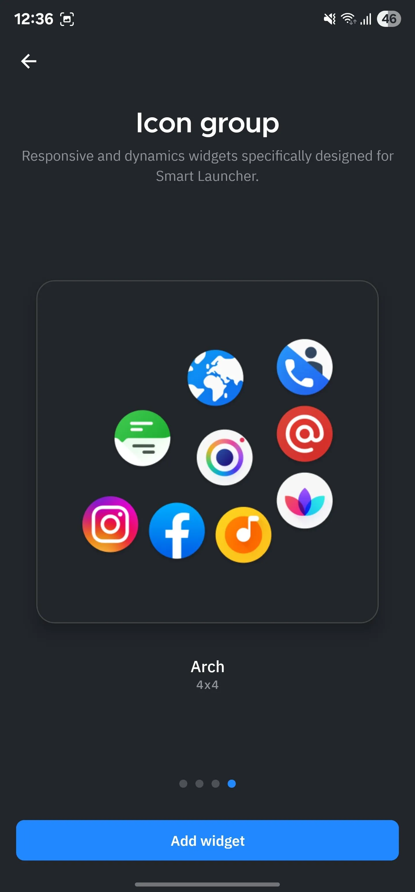 Bố cục nhóm biểu tượng dạng vòng cung trong Smart Launcher, hiển thị các ứng dụng được sắp xếp dễ tiếp cận
