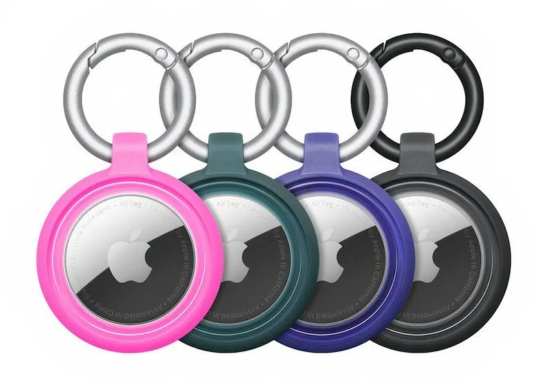 Bộ sưu tập Apple AirTag với nhiều vỏ bảo vệ màu sắc, biểu thị các mẹo và phụ kiện hữu ích
