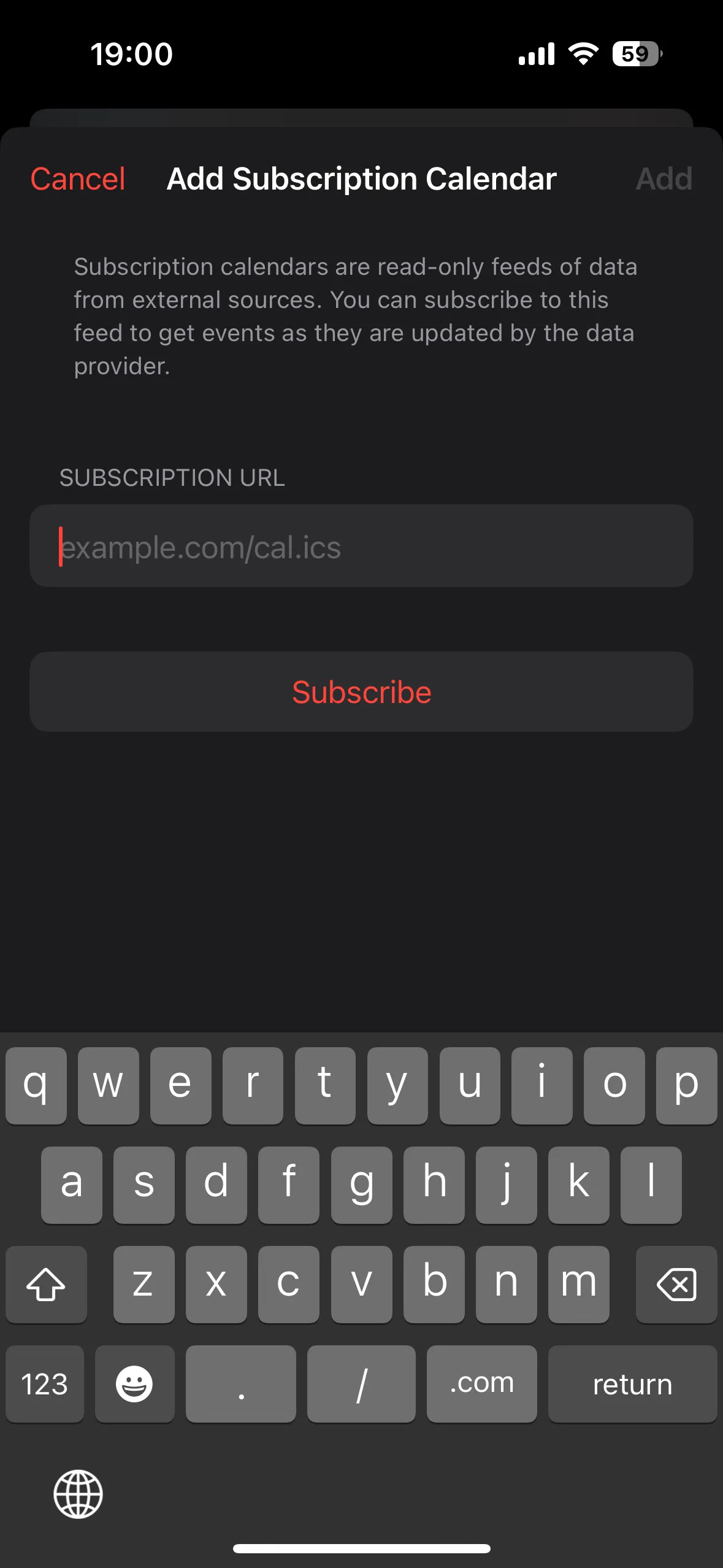 Các bước thêm lịch đăng ký (Subscription Calendar) thủ công trên iPhone