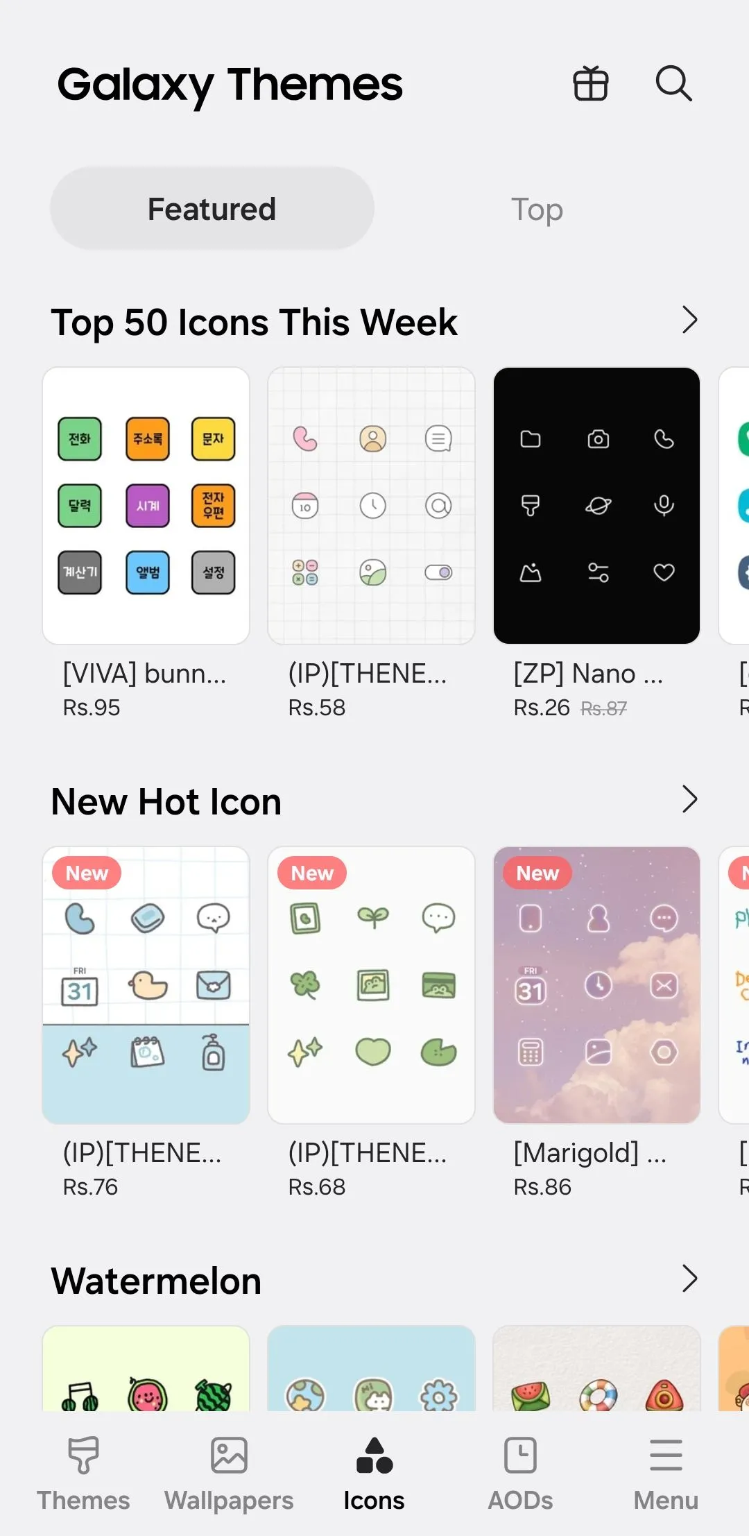 Các gói biểu tượng ứng dụng trong cửa hàng Galaxy Themes để tùy biến Samsung