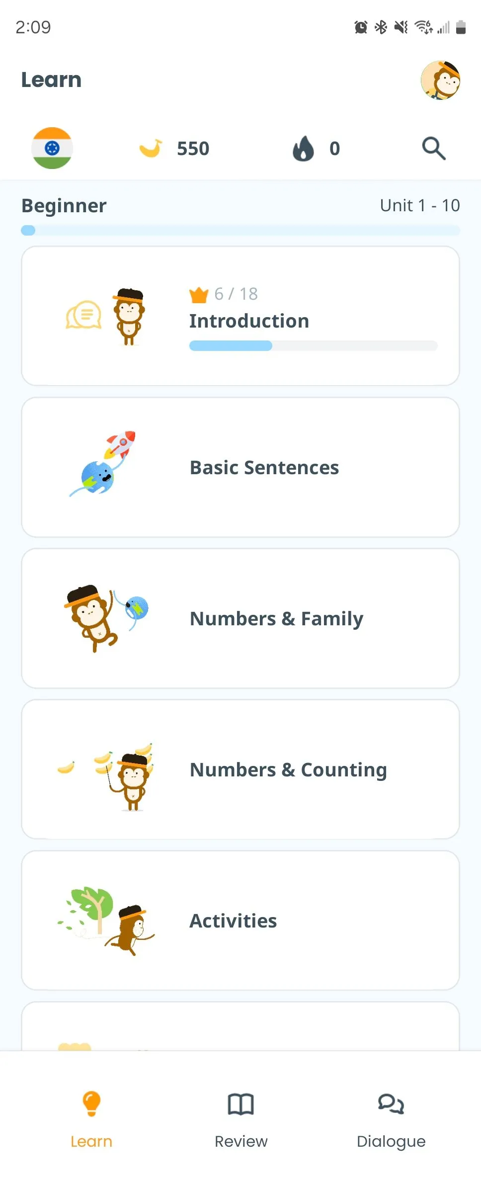 Các ngôn ngữ có sẵn trên ứng dụng Ling, với danh sách đa dạng từ tiếng Telugu đến các tiếng châu Á và Đông Âu khác.