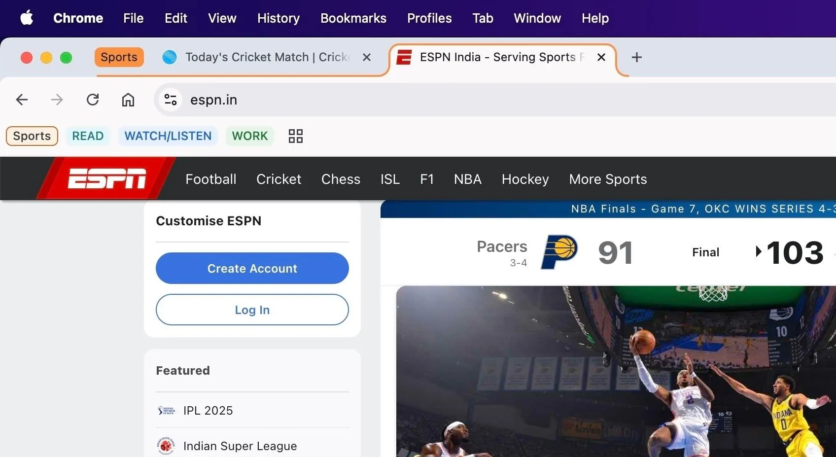 Các Nhóm Tab Chrome được liệt kê trong menu dấu trang trên máy Mac