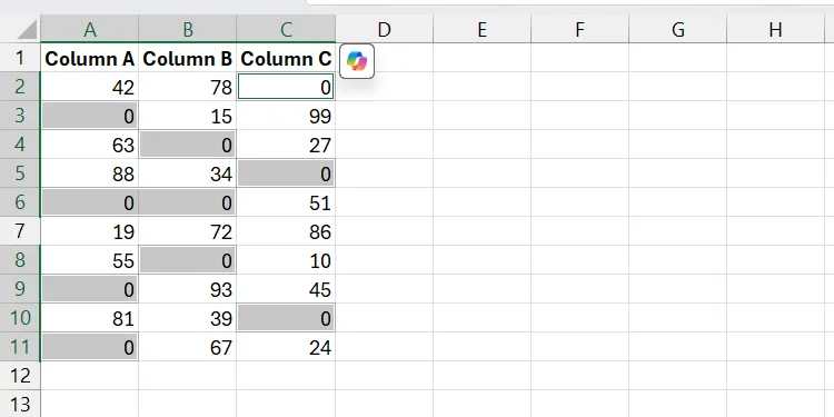 Các ô trống trong bảng tính Excel đã được điền tự động bằng tính năng Go to Special.