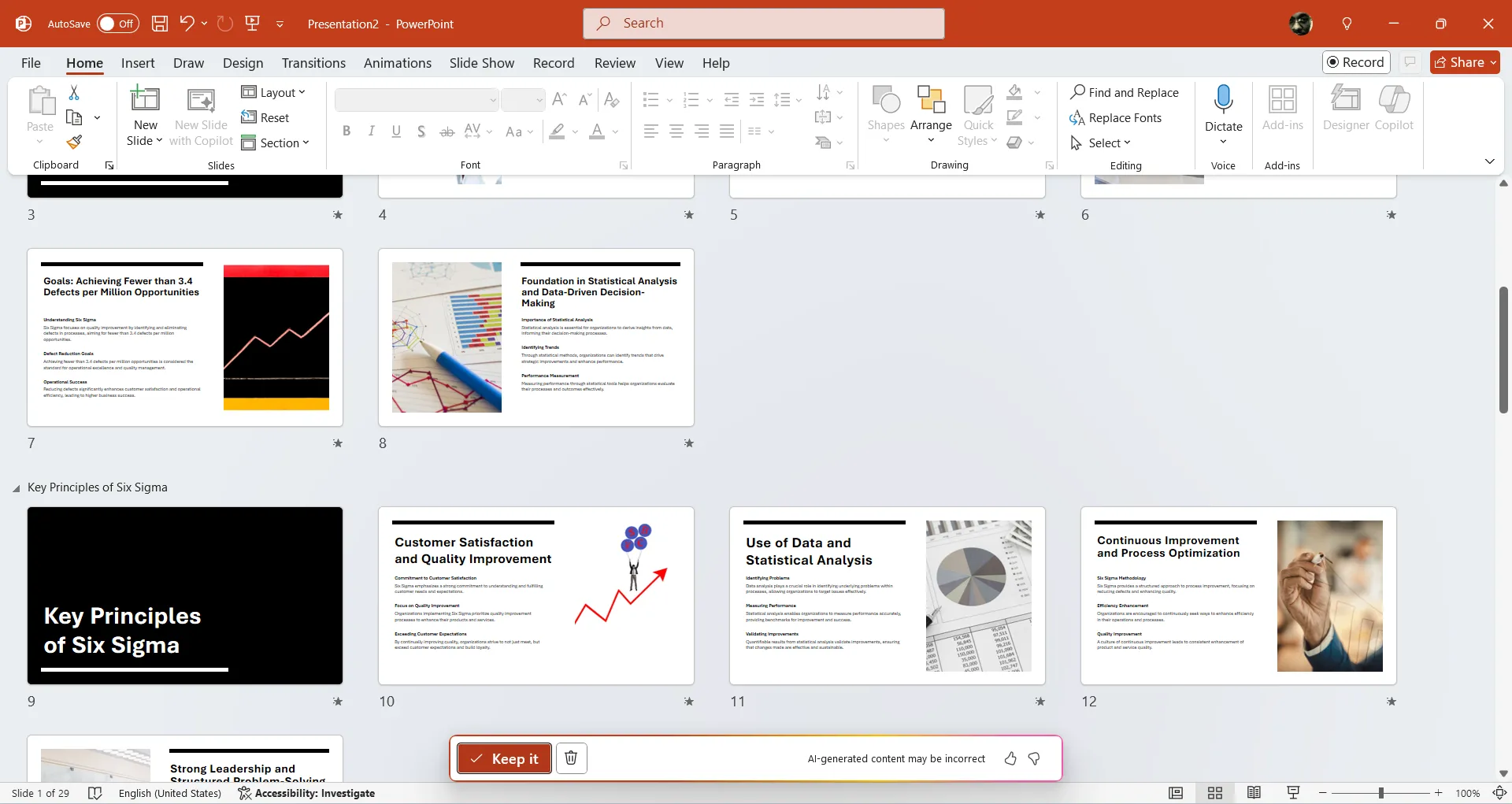 Các slide đã được Copilot tạo ra và chèn vào bài thuyết trình PowerPoint.
