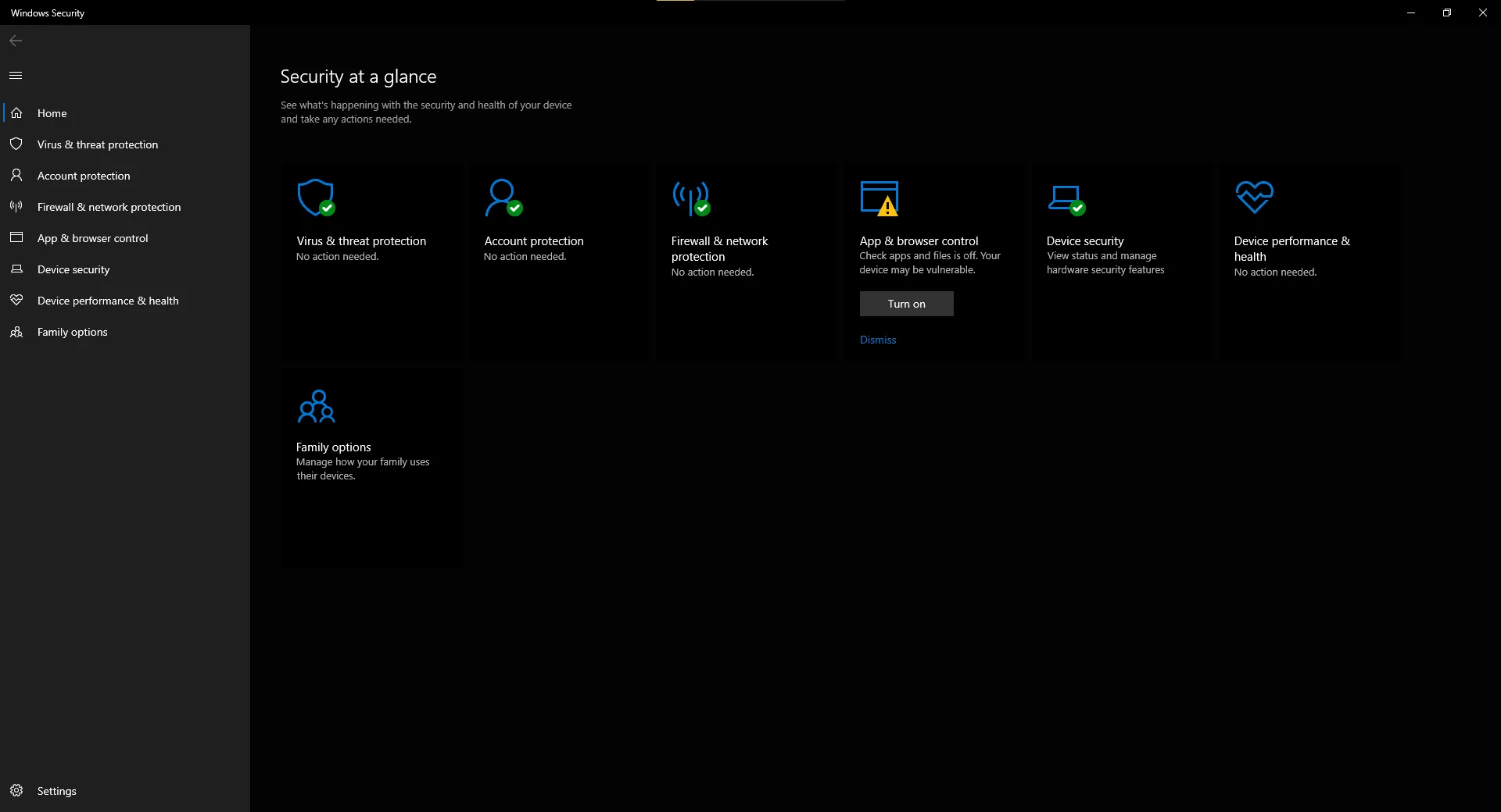 Các tùy chọn bảo vệ và diệt virus trong menu Windows Security