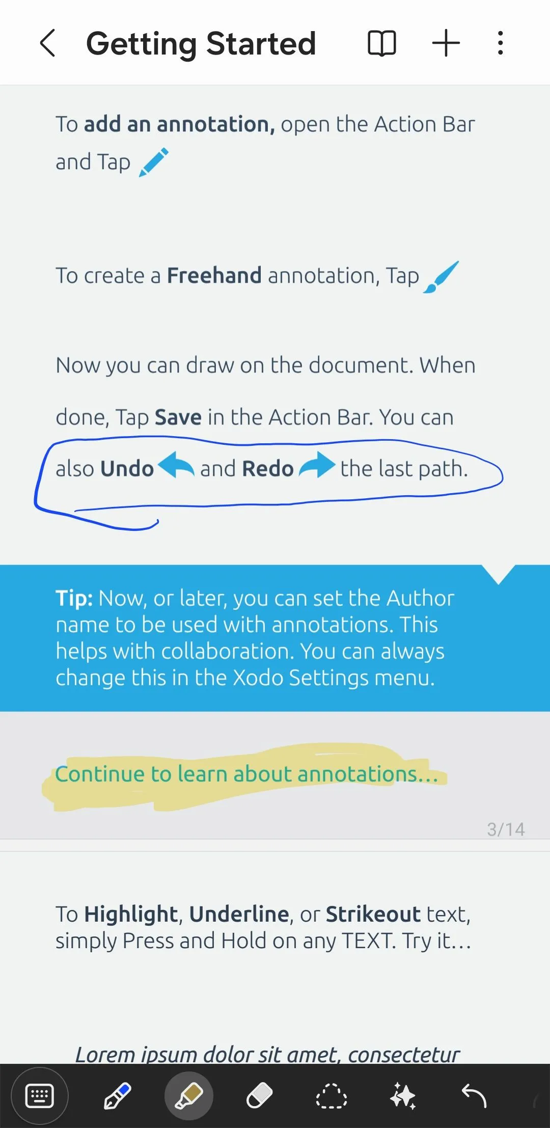 Các tùy chọn chú thích PDF trên Samsung Notes