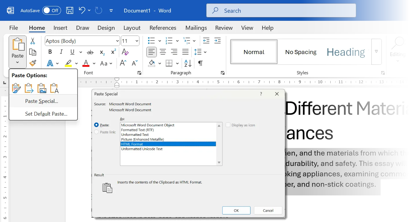Các tùy chọn dán đặc biệt trong Microsoft Word