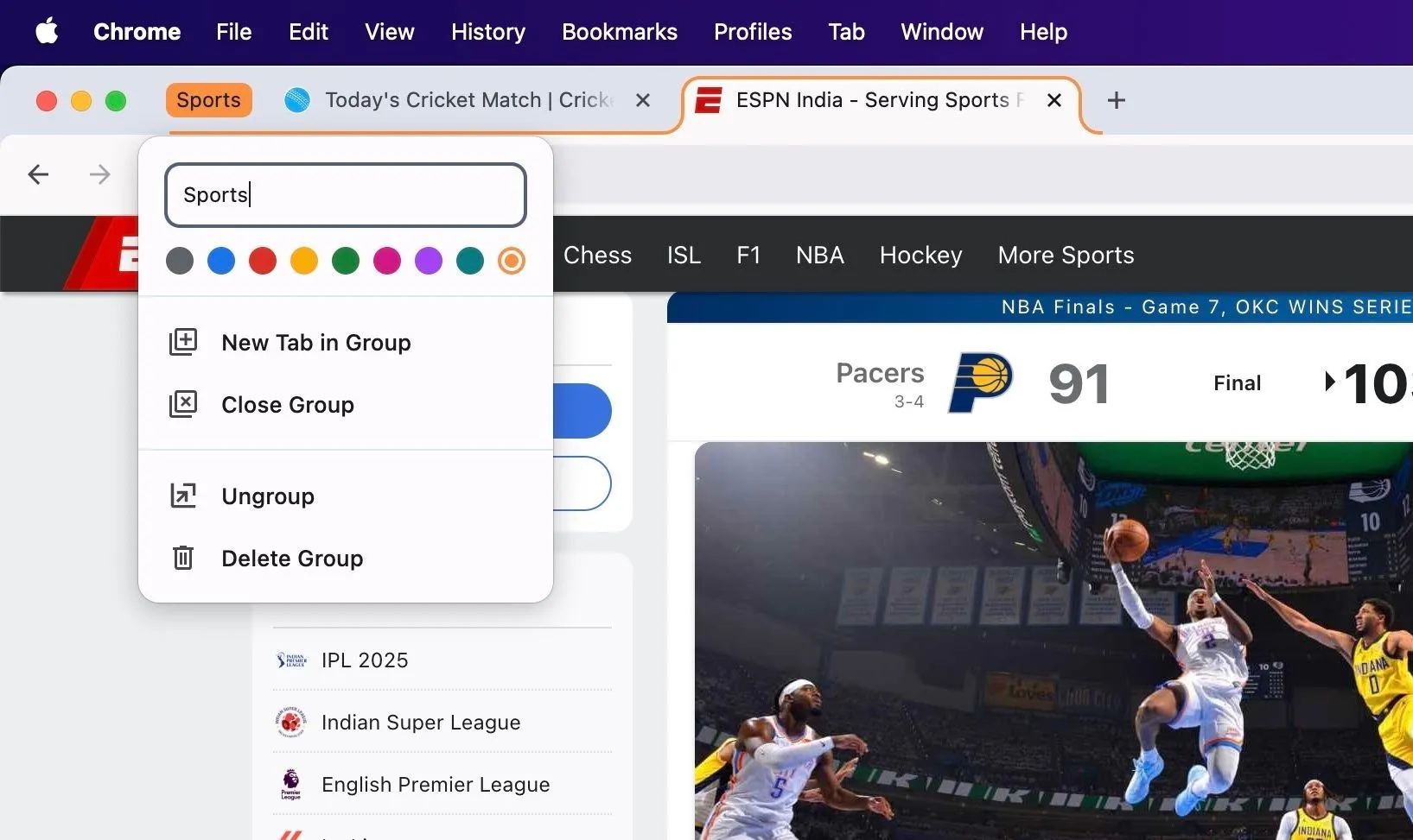 Các tùy chọn quản lý Nhóm Tab Chrome trên máy Mac