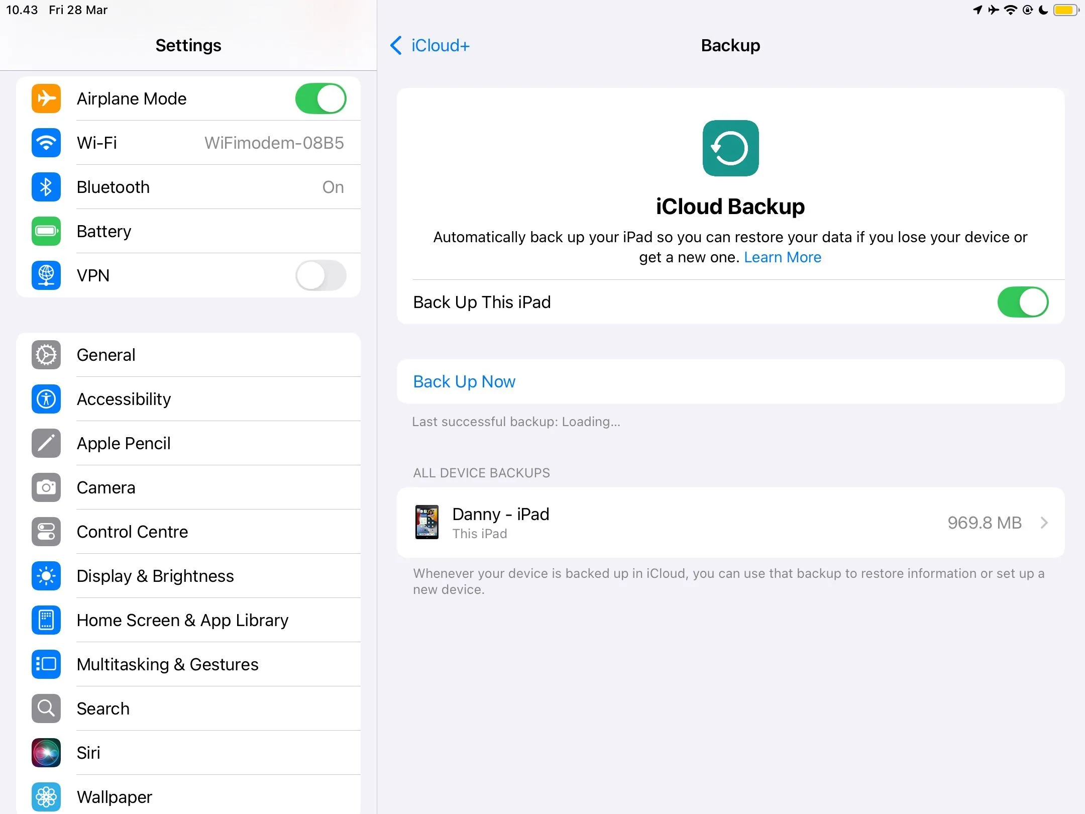Các tùy chọn sao lưu đám mây trên iPad, minh họa tính năng backup tự động