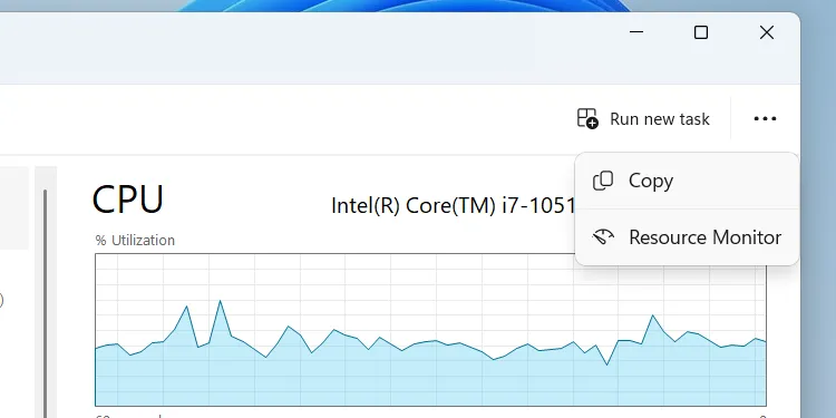 Cách mở Resource Monitor trực tiếp từ Task Manager Performance tab