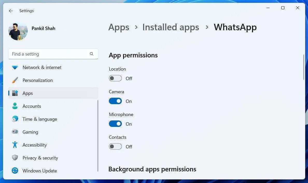 Cách quản lý quyền truy cập cho ứng dụng WhatsApp trên Windows 11 qua Settings