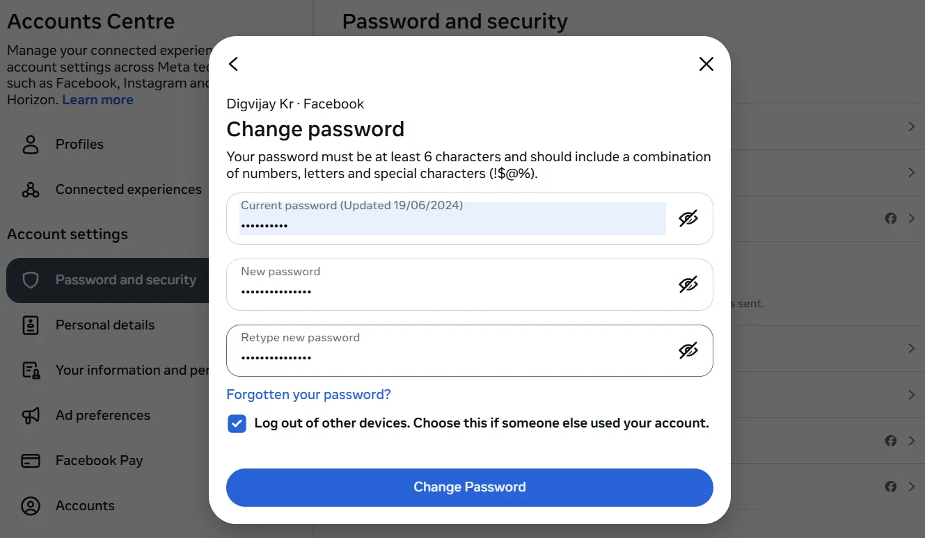 Cách thay đổi mật khẩu Facebook để tăng cường bảo mật