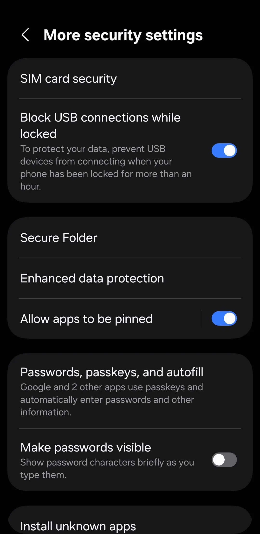 Cài đặt Bảo mật và quyền riêng tư trên Android, nơi chặn kết nối USB