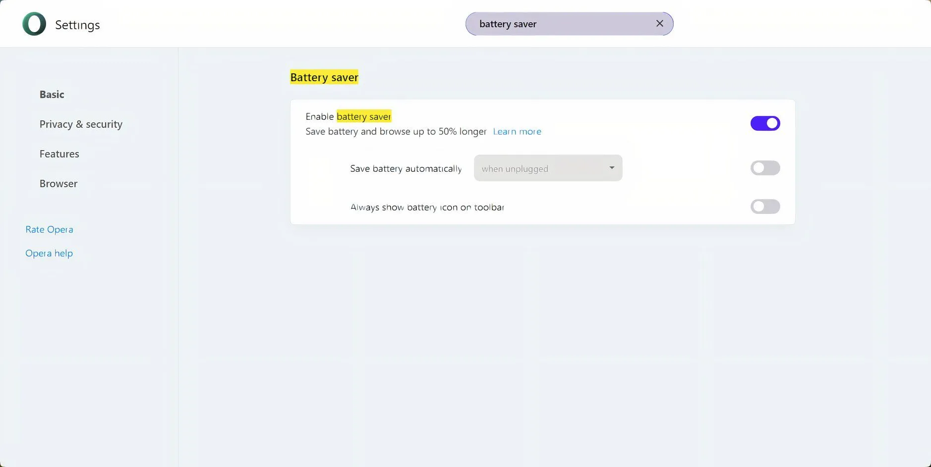 Cài đặt chế độ tiết kiệm pin trên trình duyệt Opera