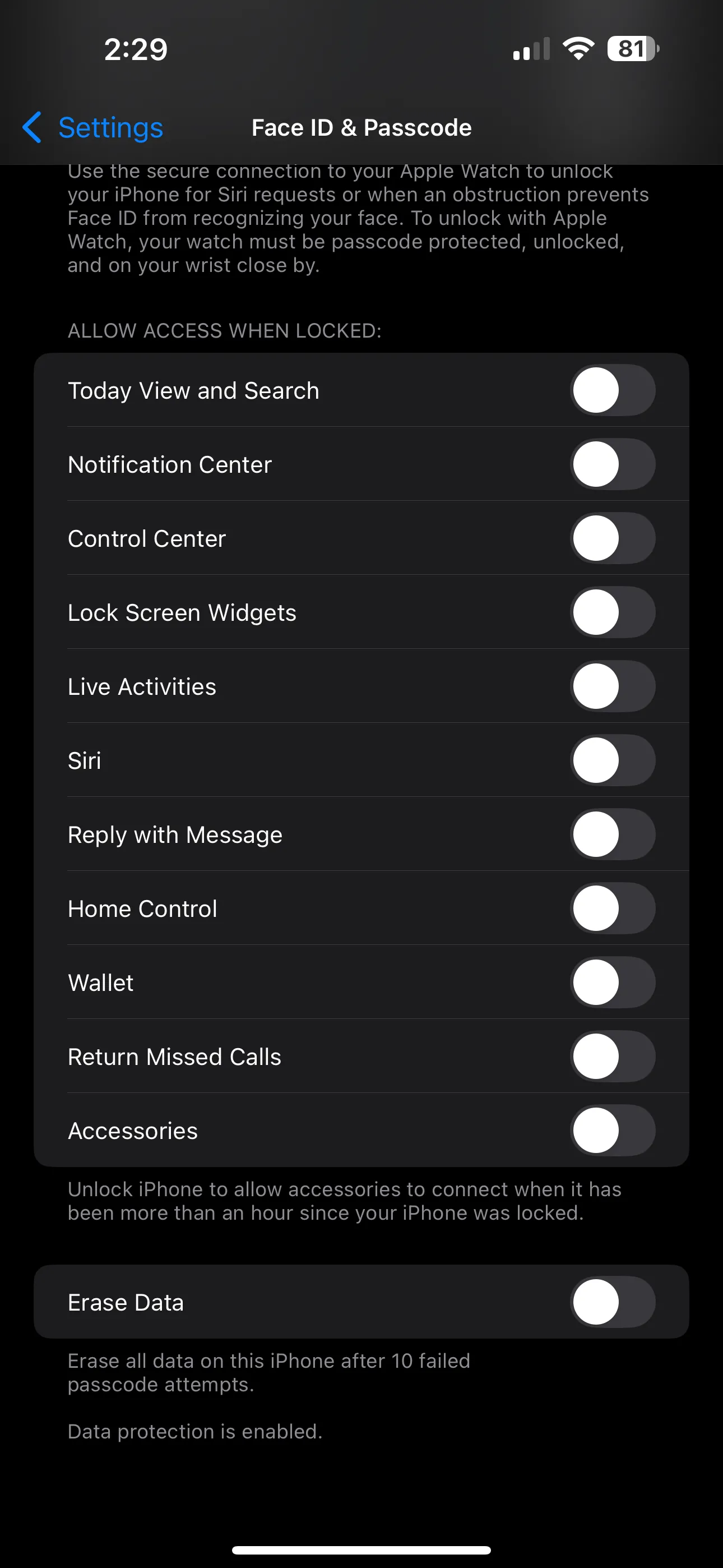Cài đặt cho phép truy cập các tính năng và thông báo trên màn hình khóa iPhone để bảo vệ dữ liệu