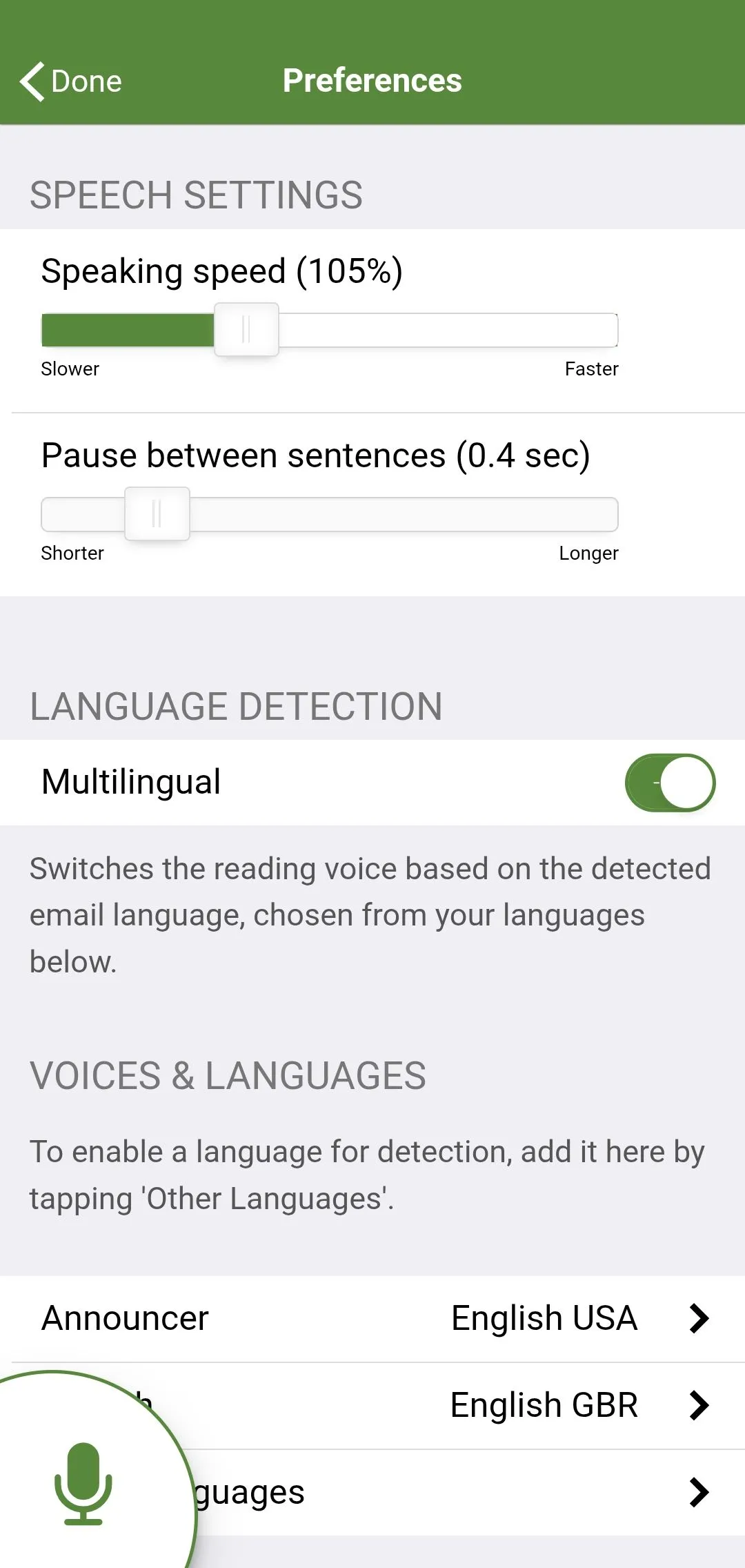 Cài đặt điều chỉnh giọng nói và tốc độ đọc trong Speaking Email