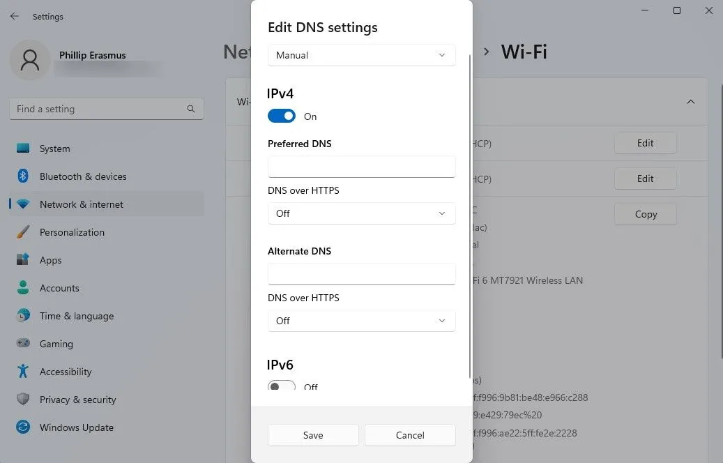 Cài đặt DNS nâng cao trong hệ điều hành Windows, cho phép cấu hình DNS qua HTTPS (DoH) để tăng cường bảo mật.