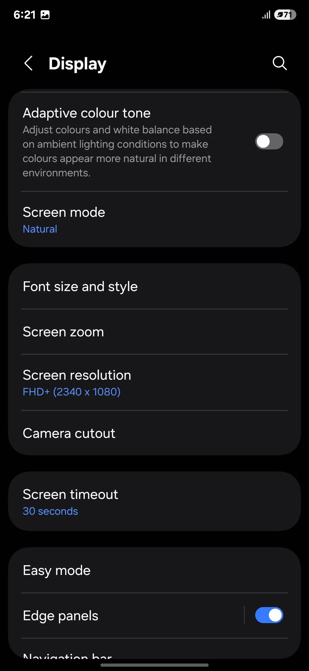 Cài đặt độ phân giải màn hình trong phần Cài đặt Hiển thị của Galaxy S25 Ultra