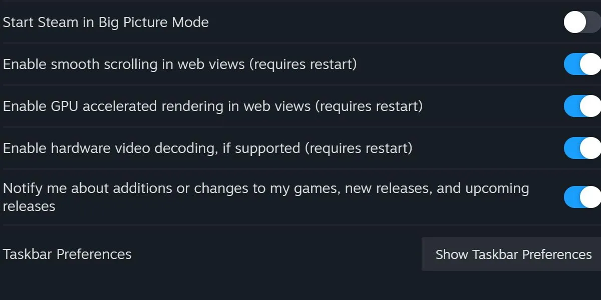 Cài đặt giao diện Steam để tắt tăng tốc GPU