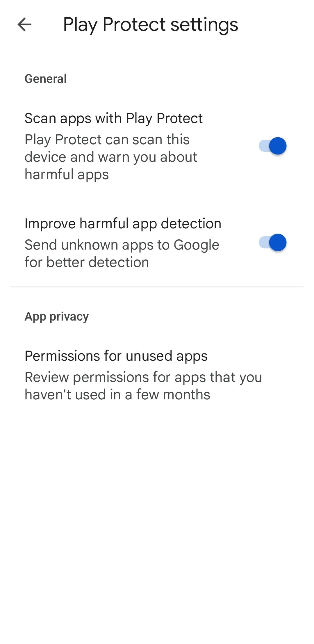Cài đặt Google Play Protect trên Google Play Store để quản lý và quét ứng dụng.