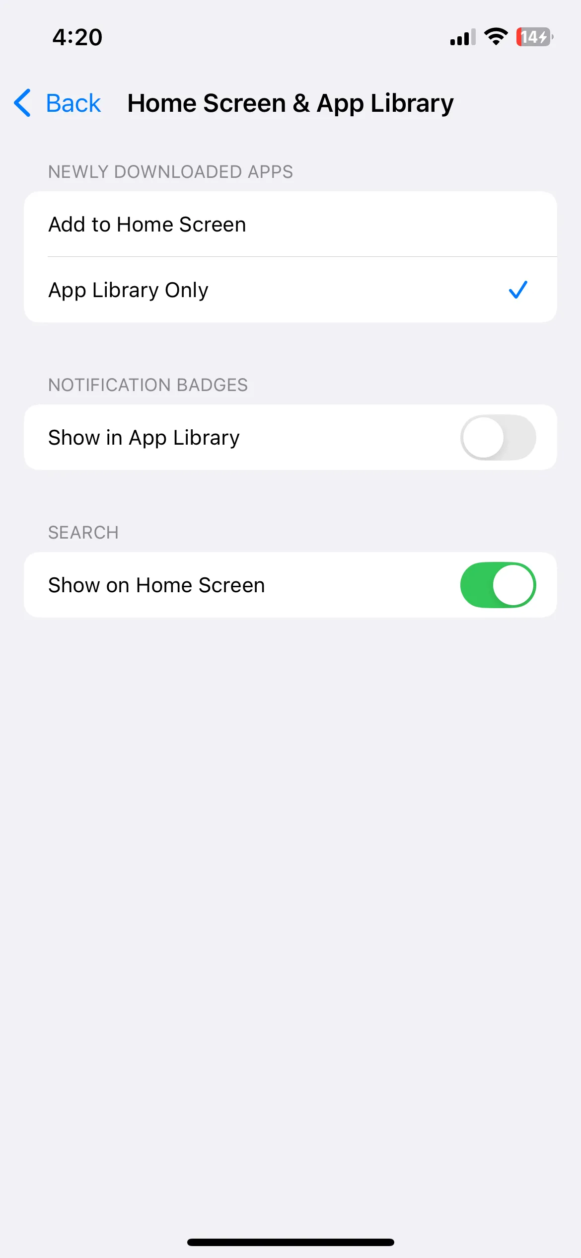 Cài đặt Màn hình chính và Thư viện ứng dụng trên iPhone, cho phép người dùng tùy chỉnh cách hiển thị ứng dụng mới tải về.