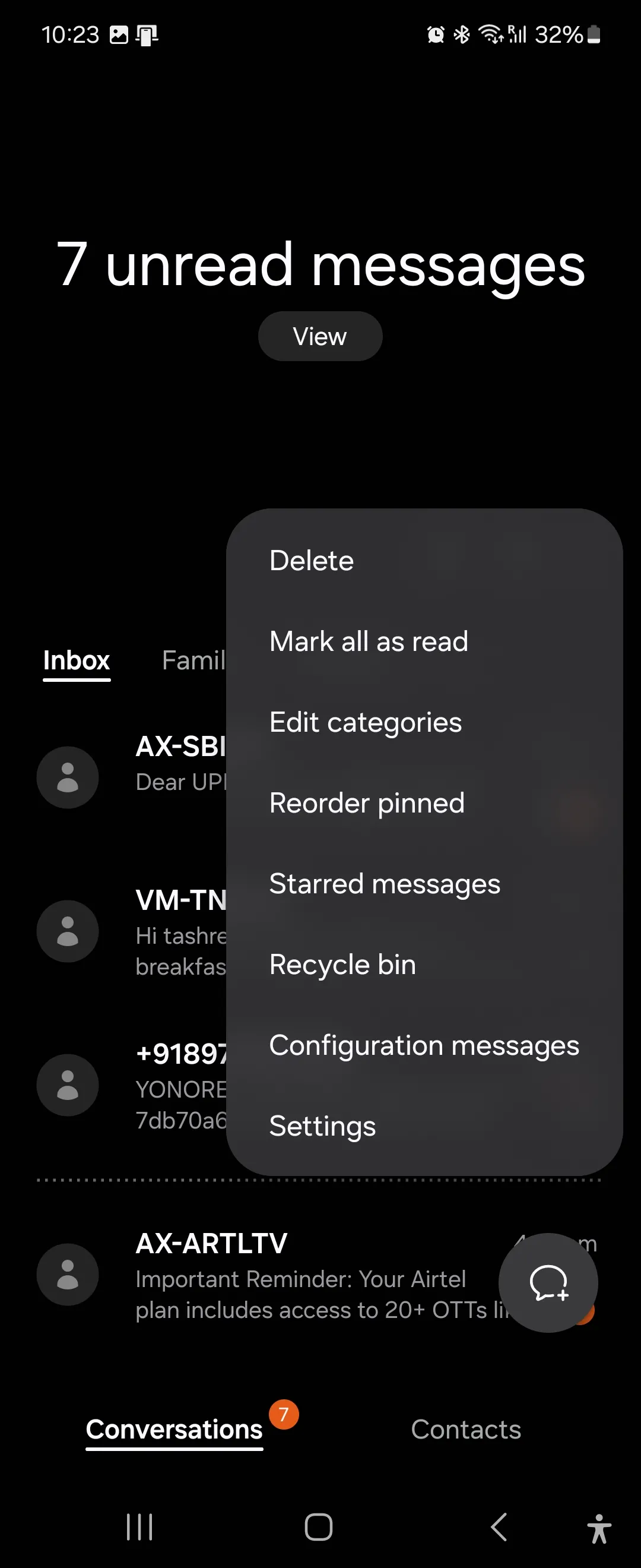Cài đặt mở rộng của ứng dụng Tin nhắn Samsung